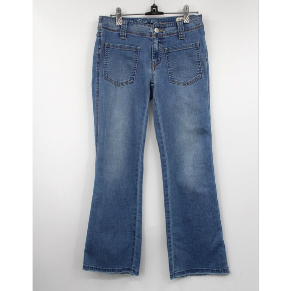 Free People Jeans Womens 25 Front Patch Pockets Blue Straight Bootcut Frayed Hem - Picture 1 of 11